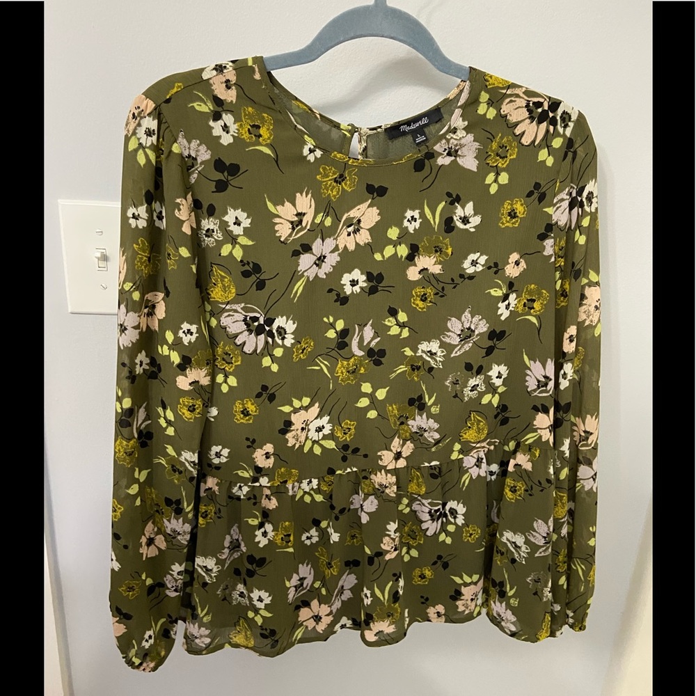Madewell Green Floral Blouse